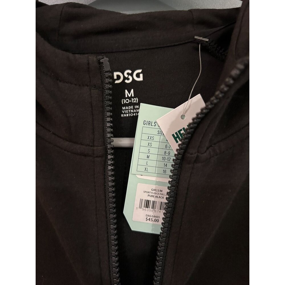 NEW Girls DSG Full-Zip Black Hoodie M (10-12) With Front Pockets & Adjustable Ho - Picture 2 of 3